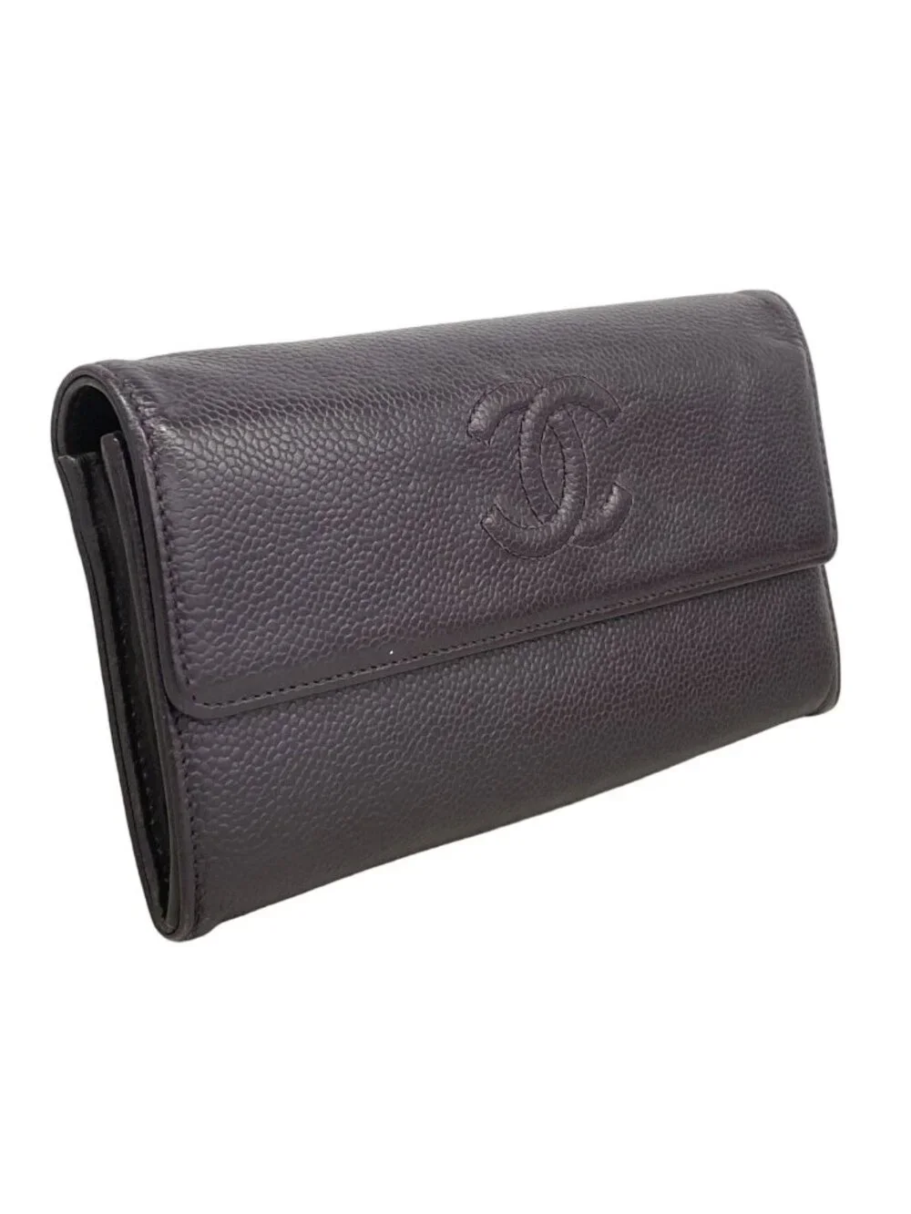 Chanel Wallet Caviar Leather Purple Silver
